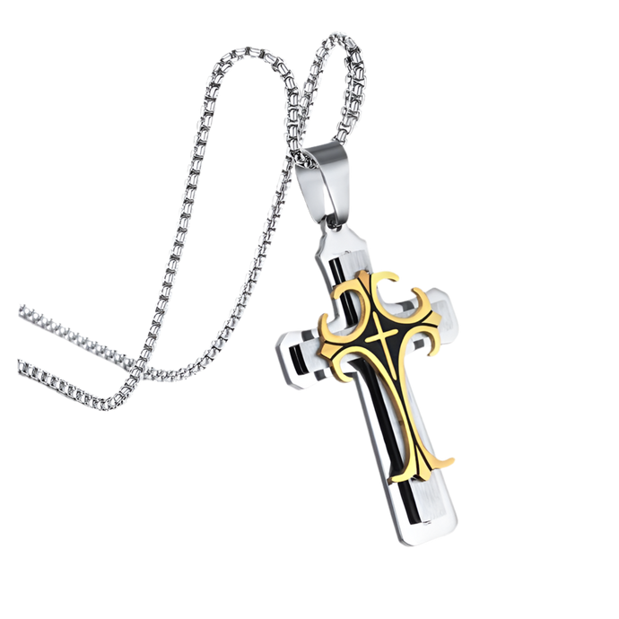 Vnox Men's Large Fleur-de-lis Cross 3-Tone Pendant Necklace - Bit of heaven shop