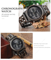 
              Wood Watch Men Business Watches Chronograph Military Quartz Wristwatch
            